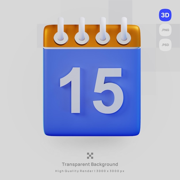 3 d アイコン イラスト レンダリング ブルー カレンダー日付 15 背景が透明