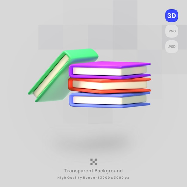 3D アイコン イラストは、背景が透明な本をレンダリングします。