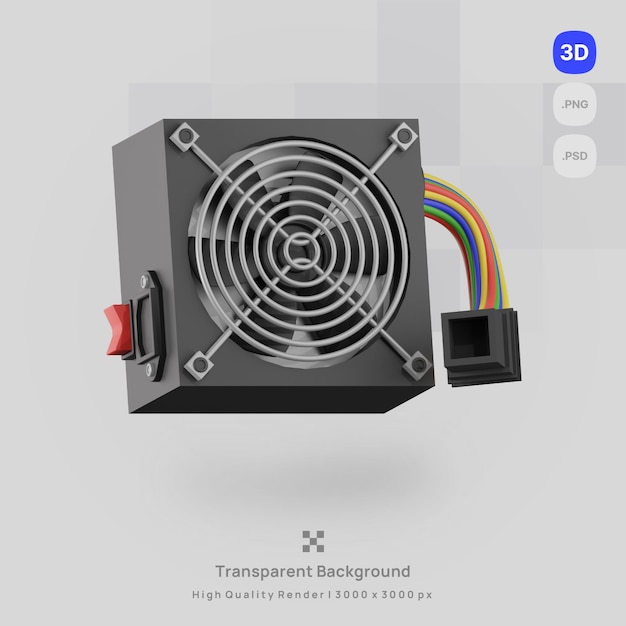 PSD 3d icon illustration render computer part power with transparent background