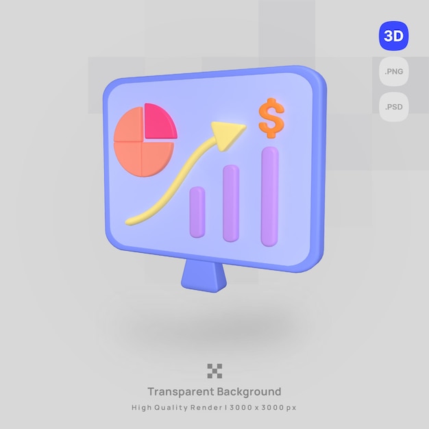 3D icon illustration render a computer screen with transparent background