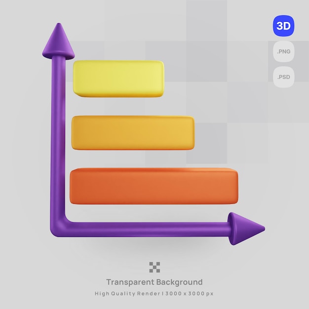 PSD 3d icon illustration render data bar chart with transparent background