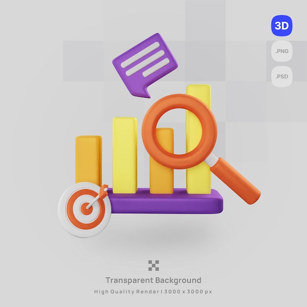 3D 아이콘 그림은 데이터 차트를 투명 배경으로 분석합니다.