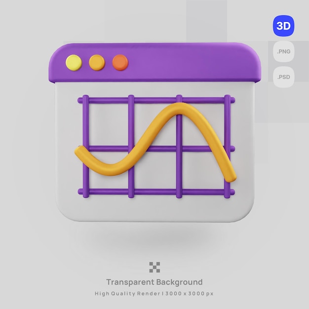 3D icon illustration render data line graph chart with transparent background