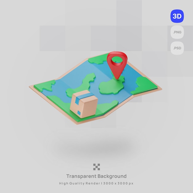 PSD 3d icon illustration render map with transparent background