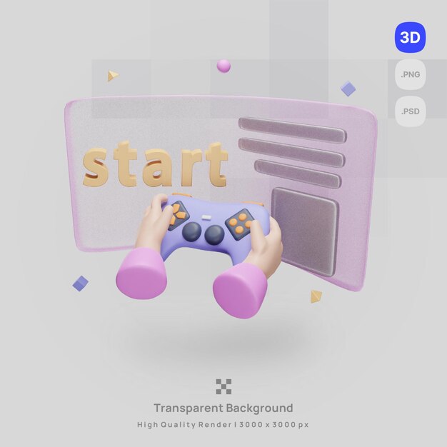 3D иллюстрация значка рендеринга игры с прозрачным фоном