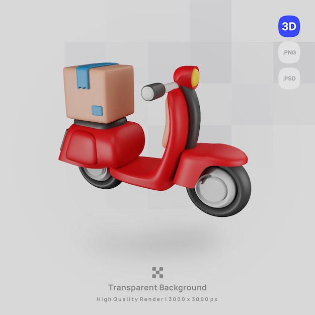 3d icon illustration render red scooter with transparent background