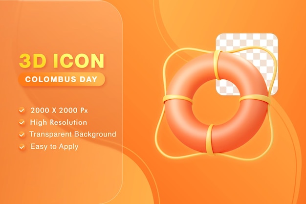 3D Icon Illustration ringbouy, isolated on white background for colombus day good for Ui design