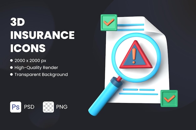 PSD 3d icon illustration risk evaluation analysis magnifying glass