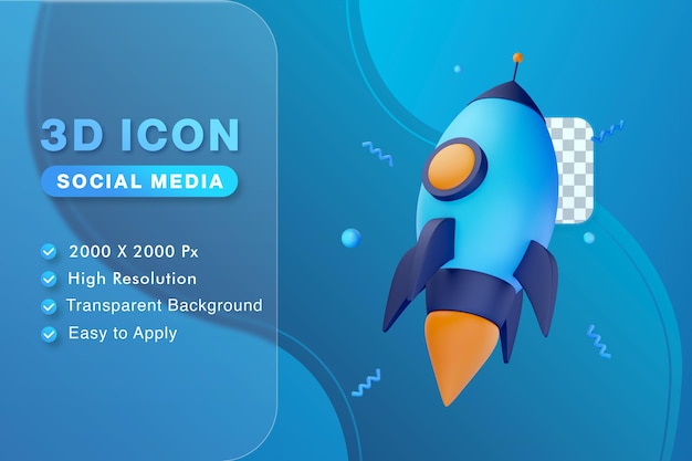 Illustrazione dell'icona 3d marketing digitale a razzo buono per la progettazione dell'interfaccia utente o il feed dei social media