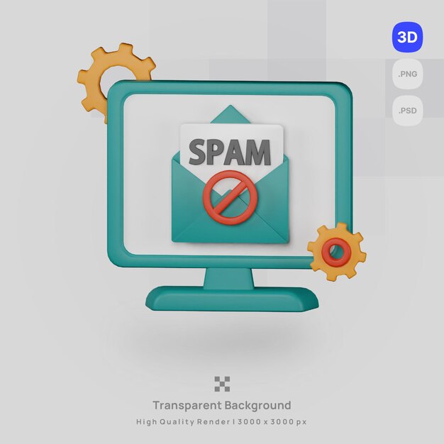 PSD illustrazione dell'icona 3d l'ottimizzazione per i motori di ricerca rende lo spam con sfondo trasparente