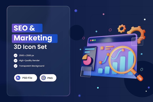 3d icon illustration seo маркетинговая аналитика данных