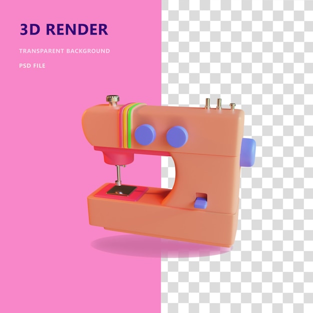 3d icon illustration sewing machine with transparent background