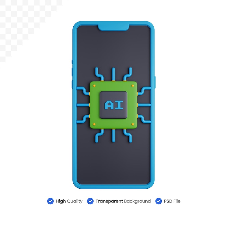 PSD 3d icon illustration smartphones with ai chips