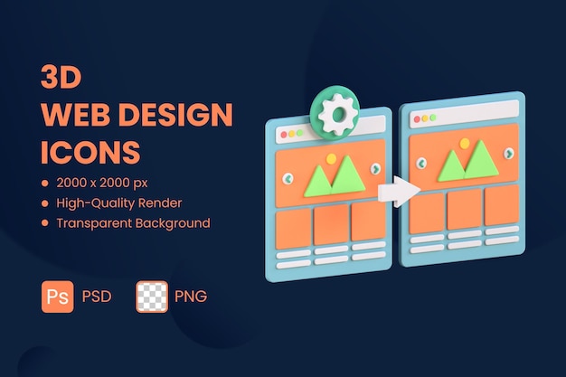 PSD illustrazione dell'icona 3d messa in scena