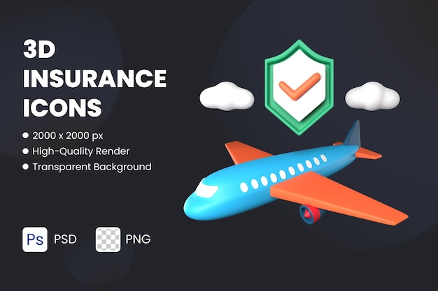 PSD 3d icon illustration travel insurance