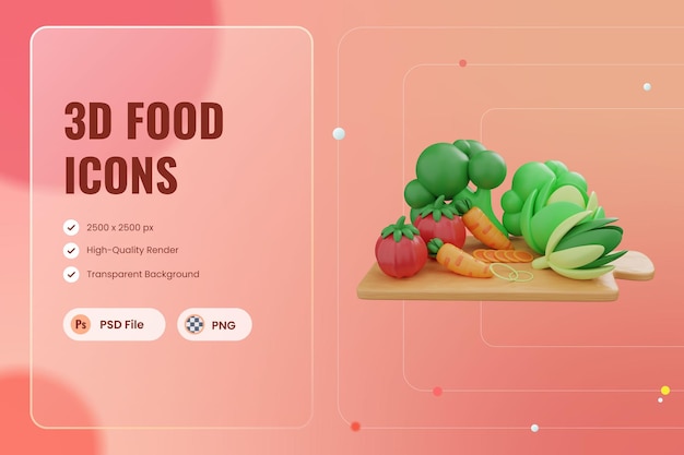 3d icon illustration vegetables carrot tomato vegan vegetarian