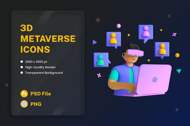 PSD 3d icon illustration virtual reality vr glasses online meeting conference