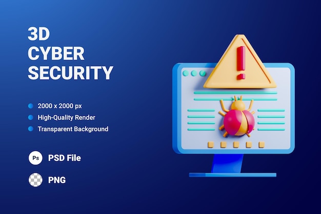 PSD 3d icon illustration virus bug alert