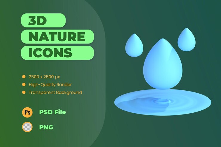 PSD 3d иконка иллюстрация капли воды жидкость