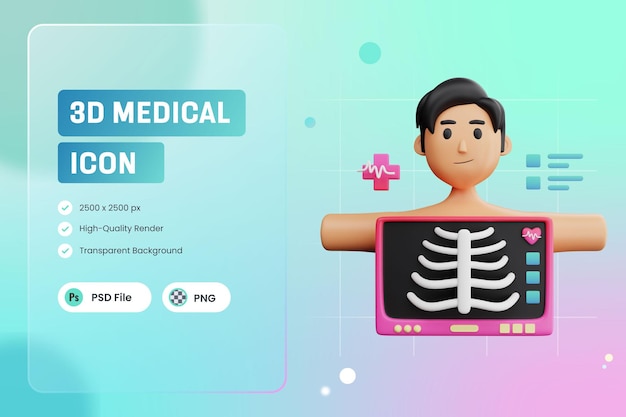 Icona 3d illustrazione x ray skeleton healthcare