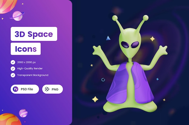 3d icon illustrations alien extraterrestrial