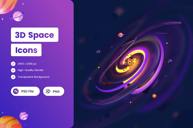 PSD 3d icon illustrations black hole