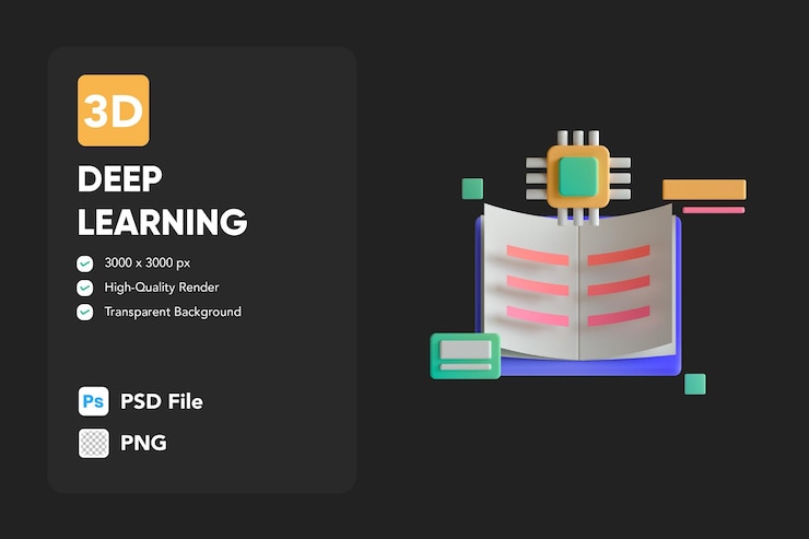 PSD 3d иконка иллюстрации глубокое обучение искусственный интеллект
