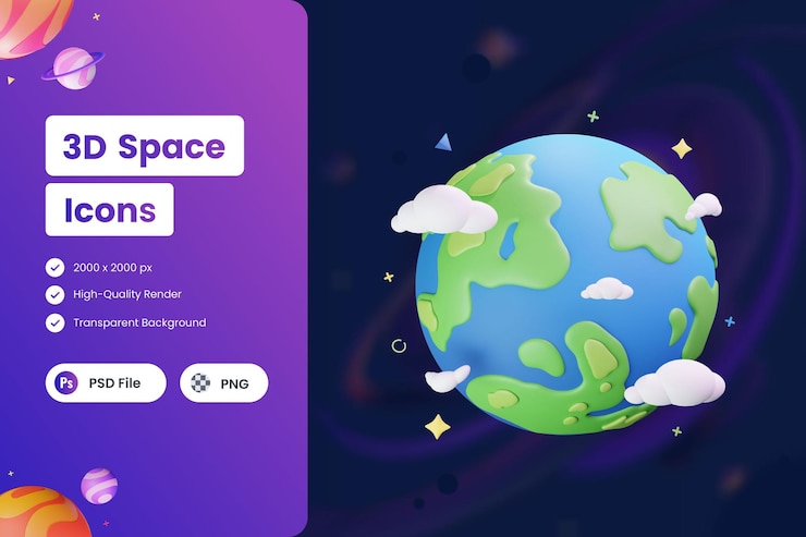 PSD 3d アイコン イラスト 地球 惑星