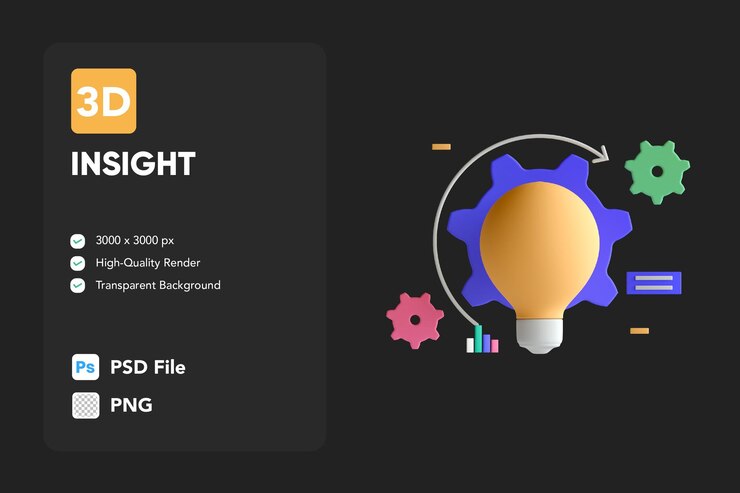 PSD 3d icon illustrations insight bulb creative idea