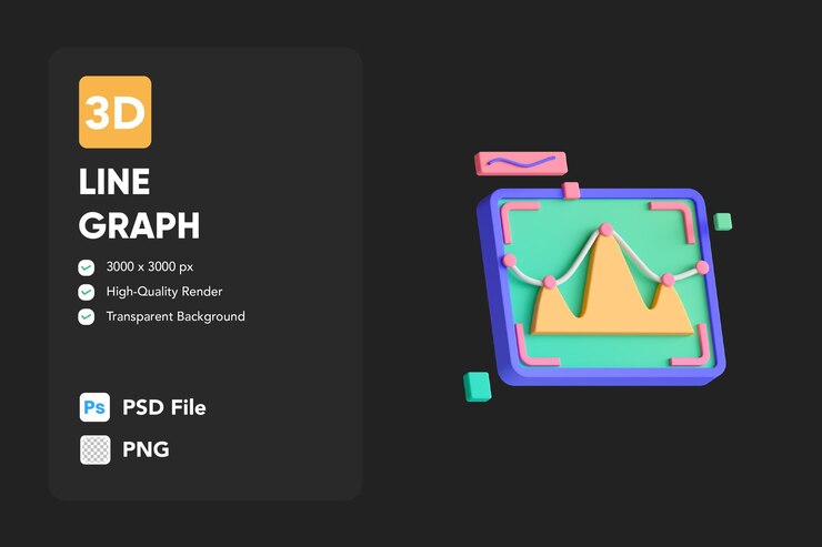 PSD 3d icon illustrations line graph