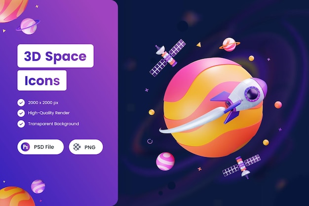 PSD 3d icon illustrations space planet astrology