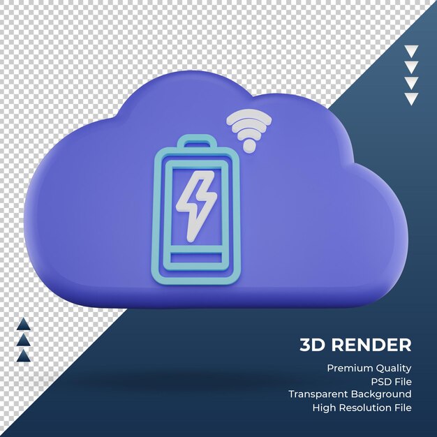 3dアイコンインターネットクラウドバッテリーステータスサインレンダリング正面図