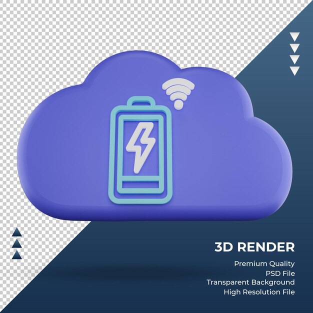 PSD 3d icon internet cloud battery status sign rendering front view