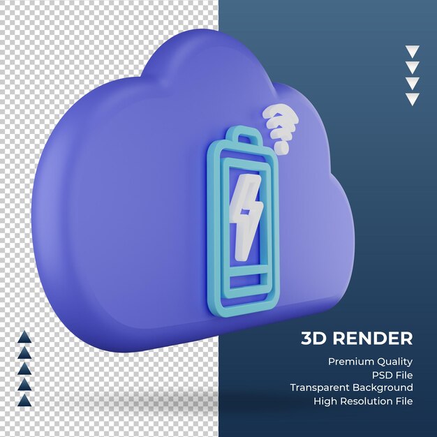 PSD 3d icon internet cloud battery status sign rendering left view