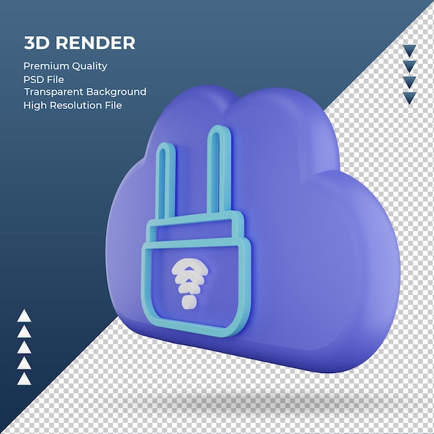 3d 아이콘 인터넷 구름 충전기 기호 렌더링 오른쪽 보기