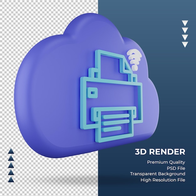 PSD 3d icon internet cloud printer sign rendering left view