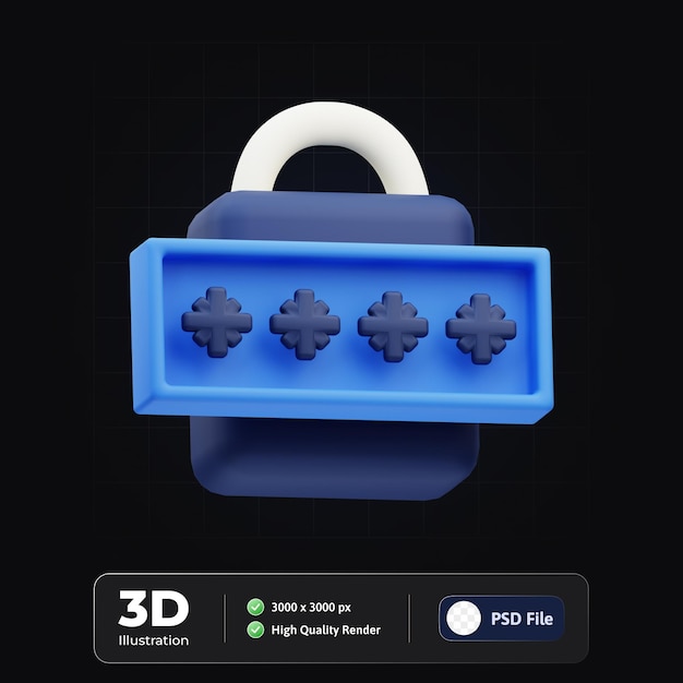 PSD 3d icon пароль киберпреступности в интернете