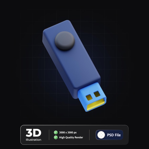 PSD icona 3d usb di crimine informatico del internet