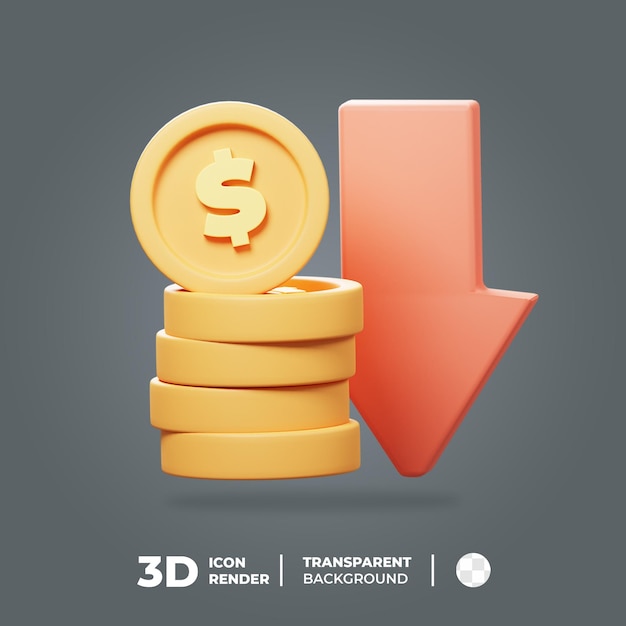 Grafico 3d del ribasso degli investimenti di icone