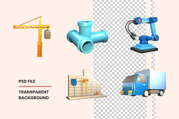 ชุดไอคอน 3D วันแรงงาน เรนเดอร์แยกบนพื้นหลังโปร่งใส