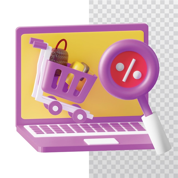 PSD 3d icon laptop shopping illustration