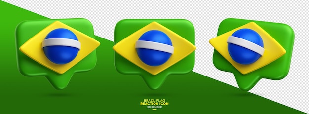 PSD 3d-иконка, похожая на реакцию в социальных сетях с бразильским флагом