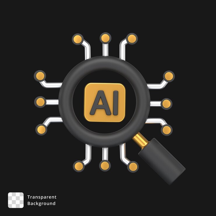 PSD 3d icon of a magnifier search ai