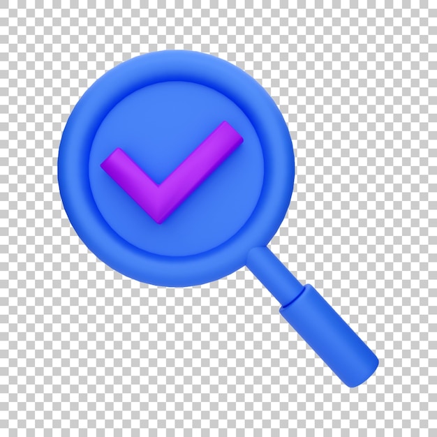 PSD 3d icon magnifying glass scan check