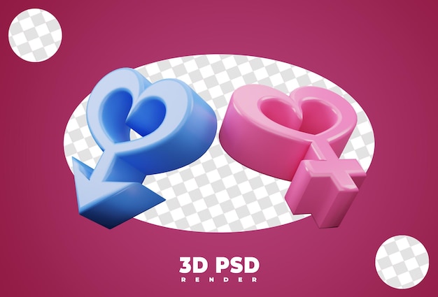 PSD 3d значок мужской и женский пол изолировать