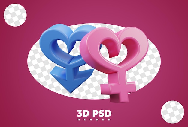 PSD 3d icona maschio e femmina genere isolare