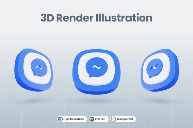 PSD 3d 아이콘 메신저 소셜 미디어 로고 절연 렌더링