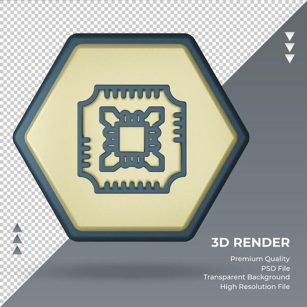 Icona 3d rendering del segno di fabbrica del microprocessore vista frontale