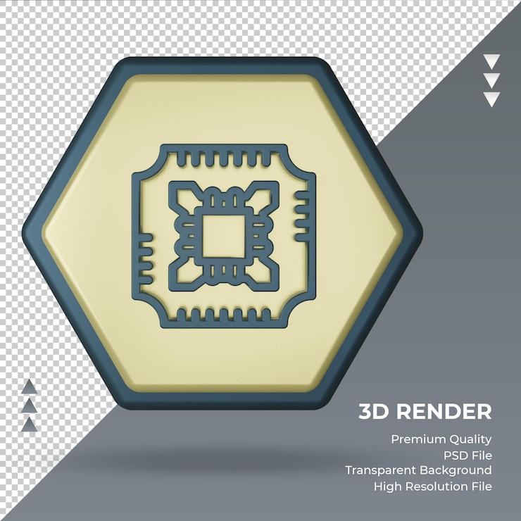 PSD 3d icon microprocessor factory sign rendering front view