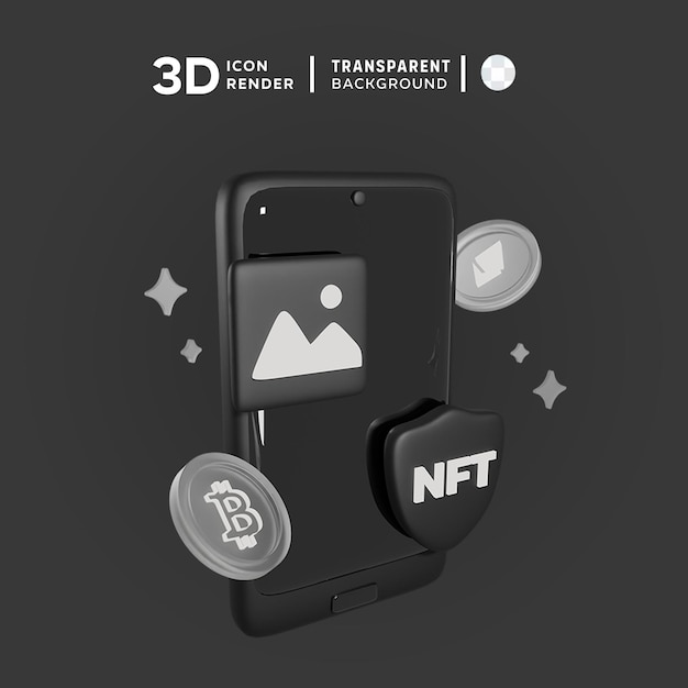 PSD l'icona 3d dell'illustrazione nft mobile